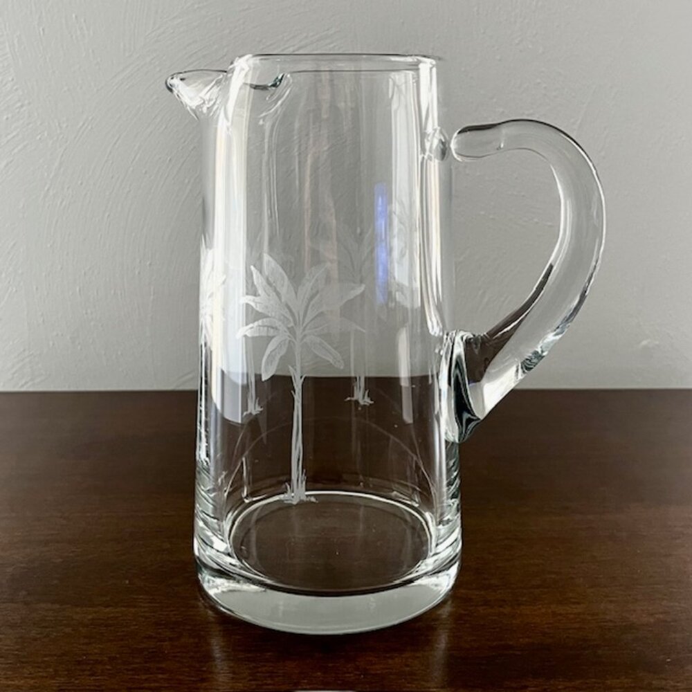 Glass Pitcher Palm Tree Design Barware Serving Contemporary Minimalist